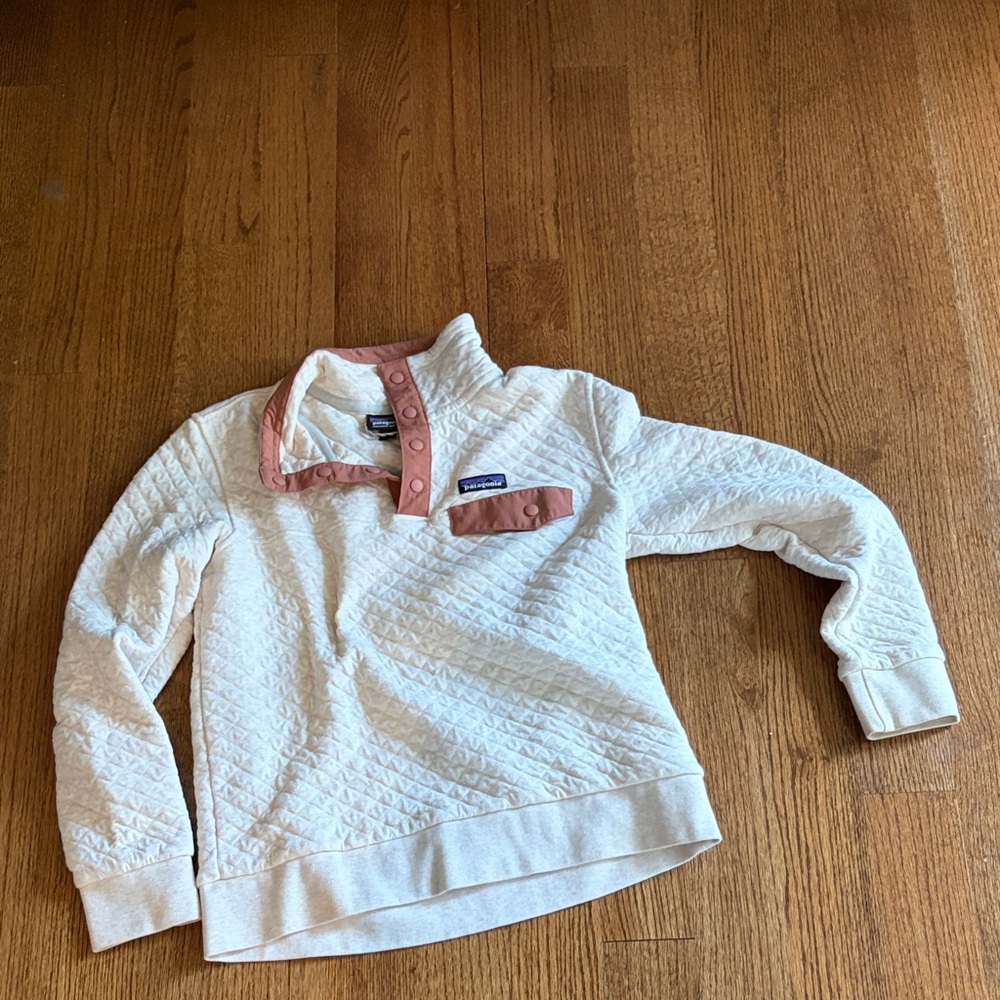Patagonia Cream and Pink Quilted Pullover